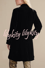Solid Color Velvet Long-sleeved Loose Mid-length Coat