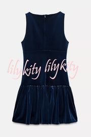 Solid Velvet Bow Embellished Sleeveless Mini Dress