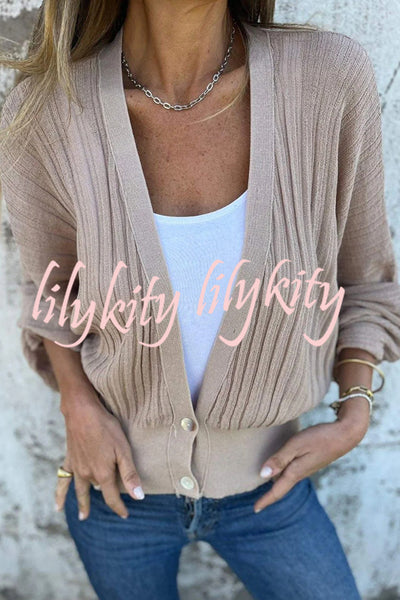 Solid Color Loose V-neck Long-sleeved Casual Knitted Sweater