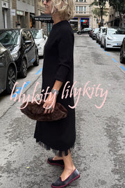 Jollie Knit Long Sleeve Front Slit Midi Sweater and Pleated Tulle Stretch Tank Midi Dress Two-piece Set