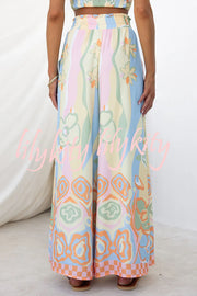 It's Your Vacation Floral Print Elastic Drawstring Waist Pocket Wide Leg Pants