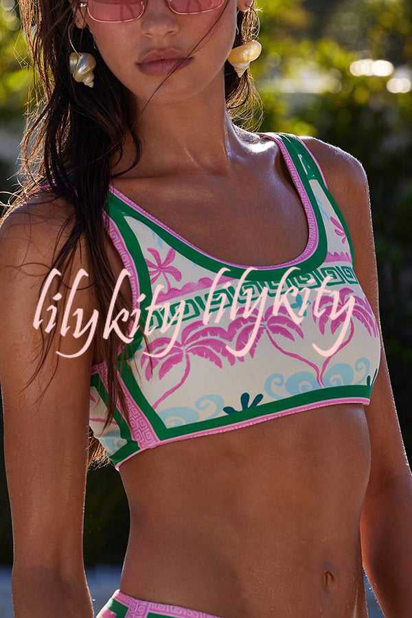 Dream Pool Day Tropical Unique Print Stretch Bikini Swimsuit