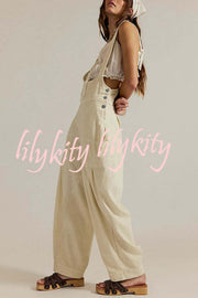 Fashionable Casual Side Pocket Button Loose Denim Overalls