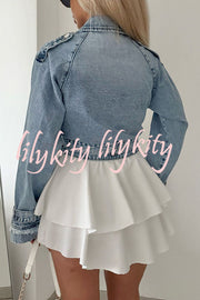 Fashion Lapel Long-sleeved Short Denim Jacket
