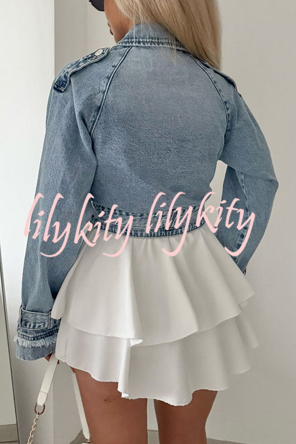 Fashion Lapel Long-sleeved Short Denim Jacket
