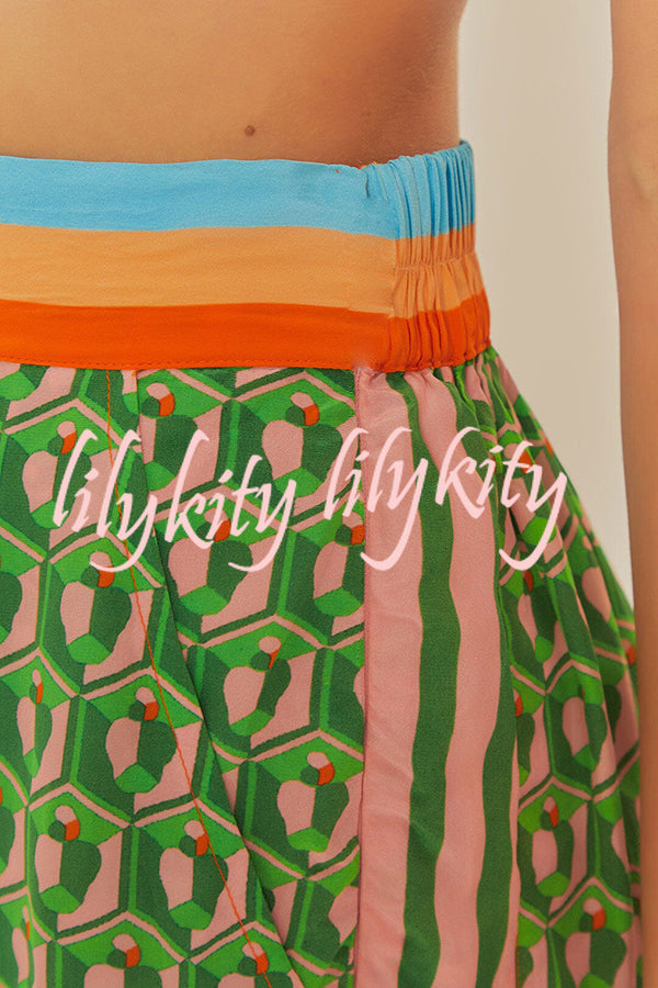 Brazil's Joyful Spirit Colorful Unique Print Elastic Waist Pocketed Loose Bloomer Pants