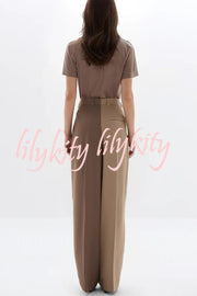 Girl Boss Avant-garde Contrast Colors Lapel Boyfriend Blazer and Pocketed Wide Leg Pants Set