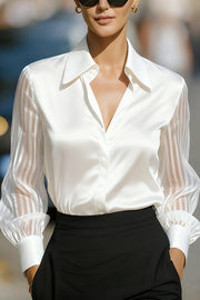 Solid Color Satin Loose-fitting See-through Long-sleeved Casual Shirt