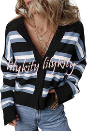 Colorblock Striped Knitted Long-sleeve Cardigan