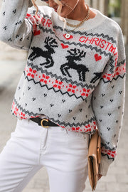 Christmas Elk Round Neck Long Sleeve Loose Knitted Sweater