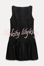 Solid Velvet Bow Embellished Sleeveless Mini Dress