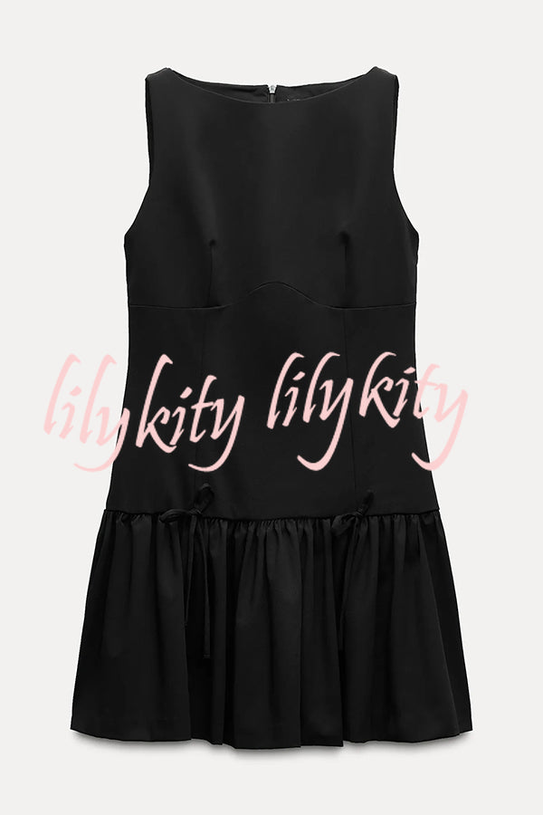 Solid Velvet Bow Embellished Sleeveless Mini Dress