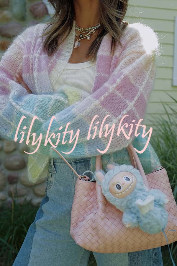 Palette Day Knit Color Blocks Open Front Balloon Sleeve Loose Cardigan
