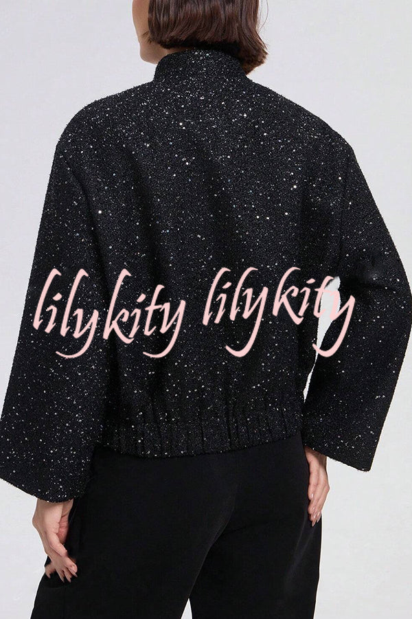 Fashion Sequin Long Sleeve Casual Pocket Loose Jacket