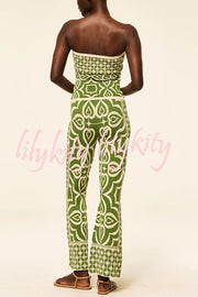Orla Knit Mosaic Tile Print Bandeau and High Rise Stretch Flared Pants Set