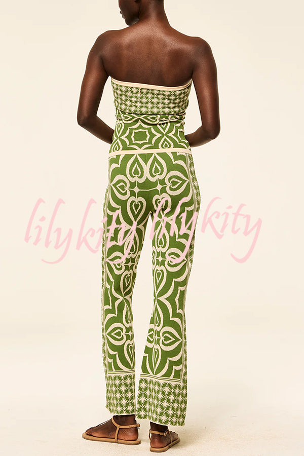 Orla Knit Mosaic Tile Print Bandeau and High Rise Stretch Flared Pants Set