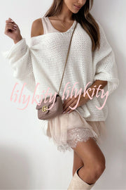 Solid Color Loose V-neck Casual Knitted Sweater