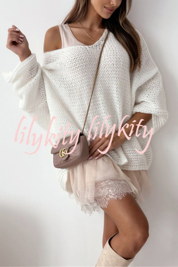 Solid Color Loose V-neck Casual Knitted Sweater