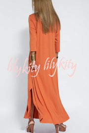 Solid Color V-neck Casual Slit Maxi Dress