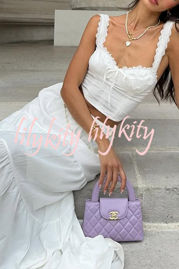 Fashionable Suspender Slim-fit Top and Elastic Waist Stitching Elegant Maxi Skirt Set