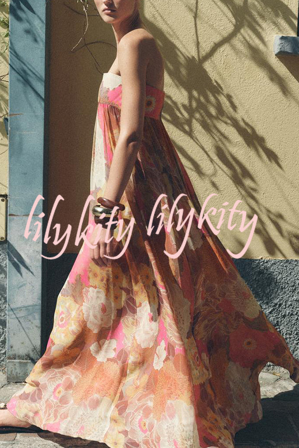 Shelia Ethnic Floral Print Off Shoulder A-line Maxi Dress
