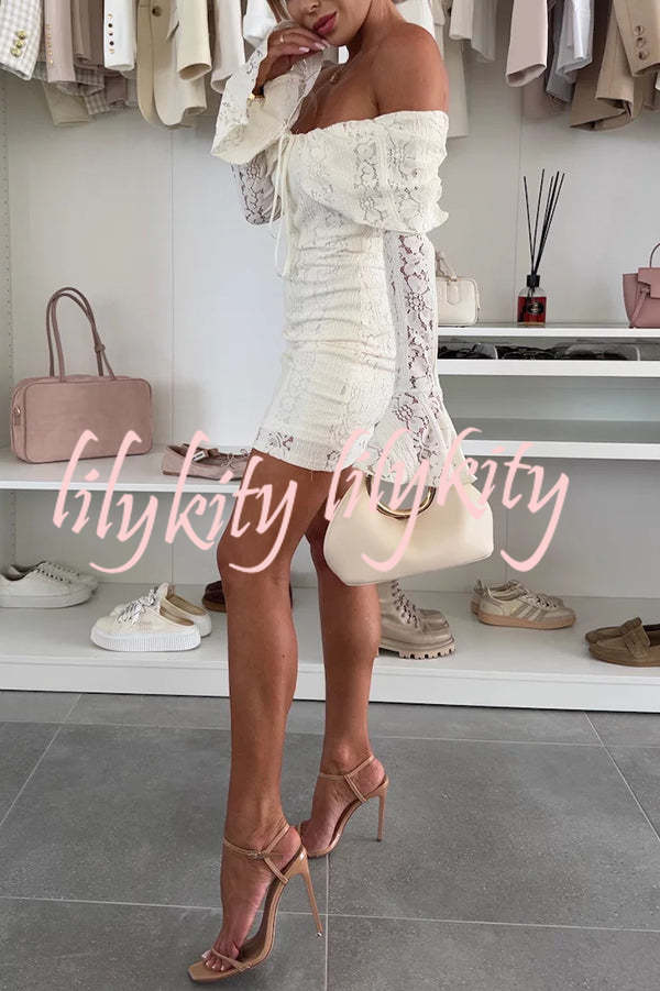 Solid Color Lace Off Shoulder Lace Sexy Slim Mini Dress