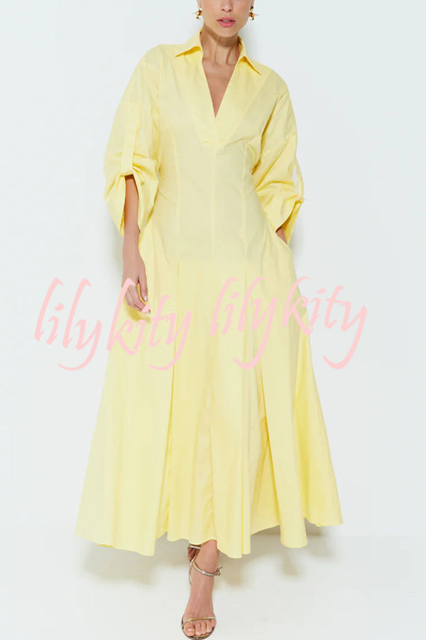 Newtown Wide Sleeve Pocketed Umbrella Hem Shirt Maxi Dress