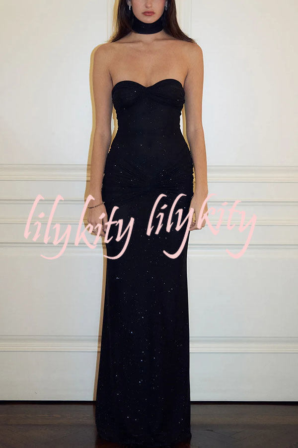 Sexy Slightly Translucent Sequined Off-shoulder Slim Fit Fishtail Maxi Dress