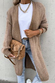 Solid Color V-neck Knitted Long-sleeved Oversized Midi Cardigan