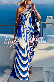 Sirinda Unique Printed Cutout One-shoulder Holiday-style Loose Maxi Dress