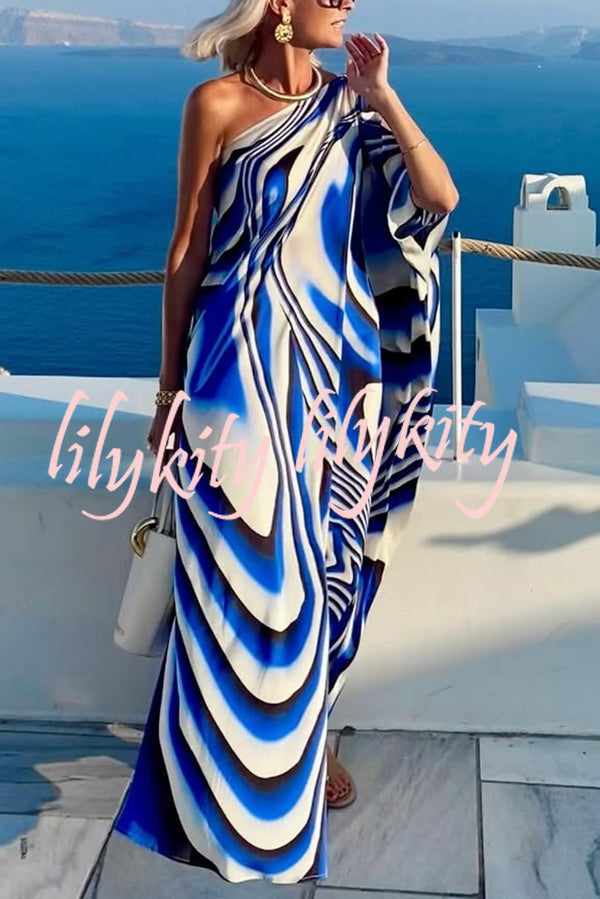 Sirinda Unique Printed Cutout One-shoulder Holiday-style Loose Maxi Dress