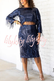 Insight Blueberry Sequin Fringe Long Sleeve Blouse