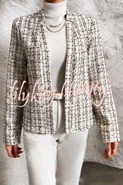 Ask You Out Tweed Plaid Long Sleeve Open Front Blazer