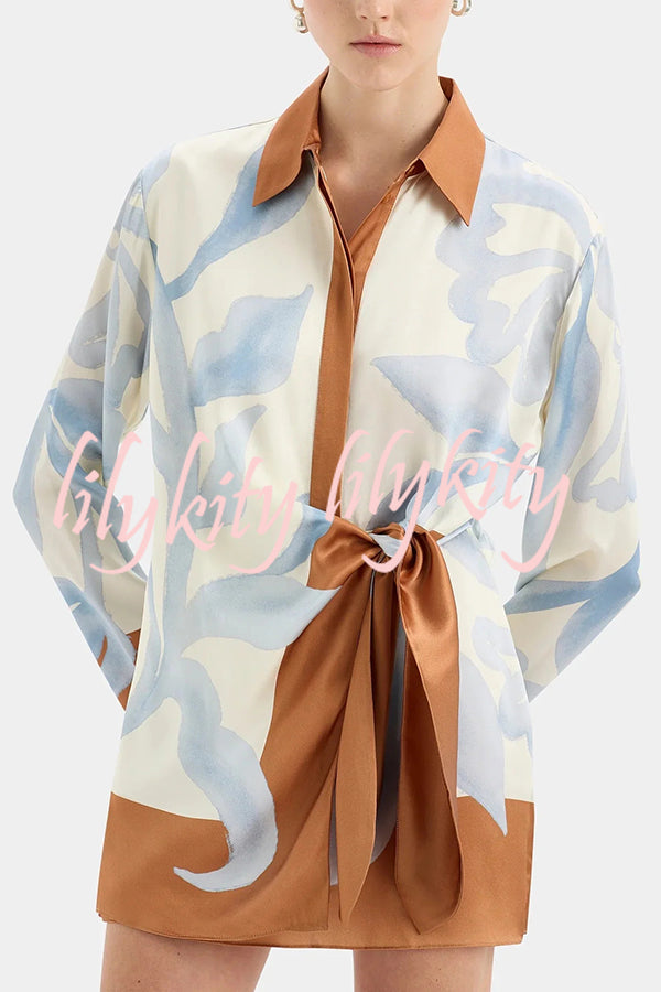 Lake Days Satin Colorblock Unique Print Tie-up Shirt Mini Dress