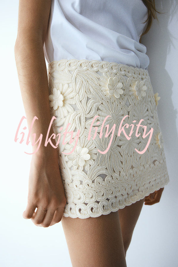 Fashion Floral Hollow Embroidery Slim Mini Skirt