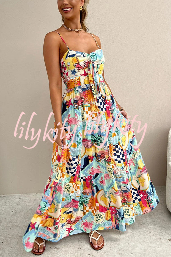 Radiant As Always Unique Print Front Tie-up Slip Maxi Dress