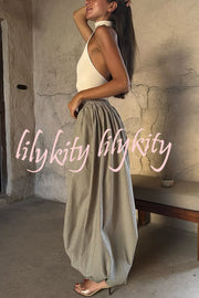 Fashion Plaid Print Elastic Waist Pocket Loose Wide-leg Pants