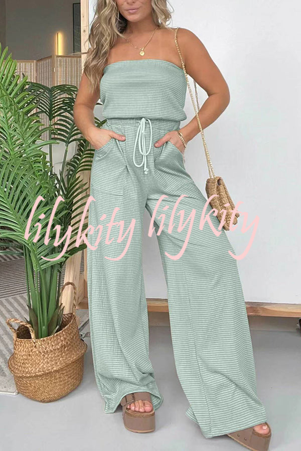 Casually Chic Off Shoulder Drawstring Waist Pocketed Wide Leg Jumpsuit