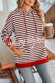 Striped Print Long Sleeve Pocket Loose Hoodie