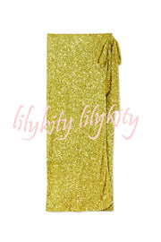 Disco Dancing Queen Sequin Wrap Tie-up Slit Midi Skirt