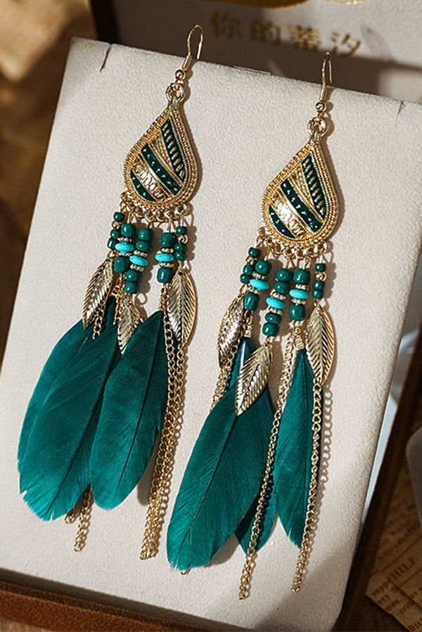 Boho Vintage Colorful Feather Tassel Dangle Drop Earrings