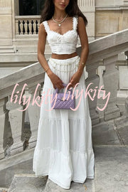 Fashionable Suspender Slim-fit Top and Elastic Waist Stitching Elegant Maxi Skirt Set