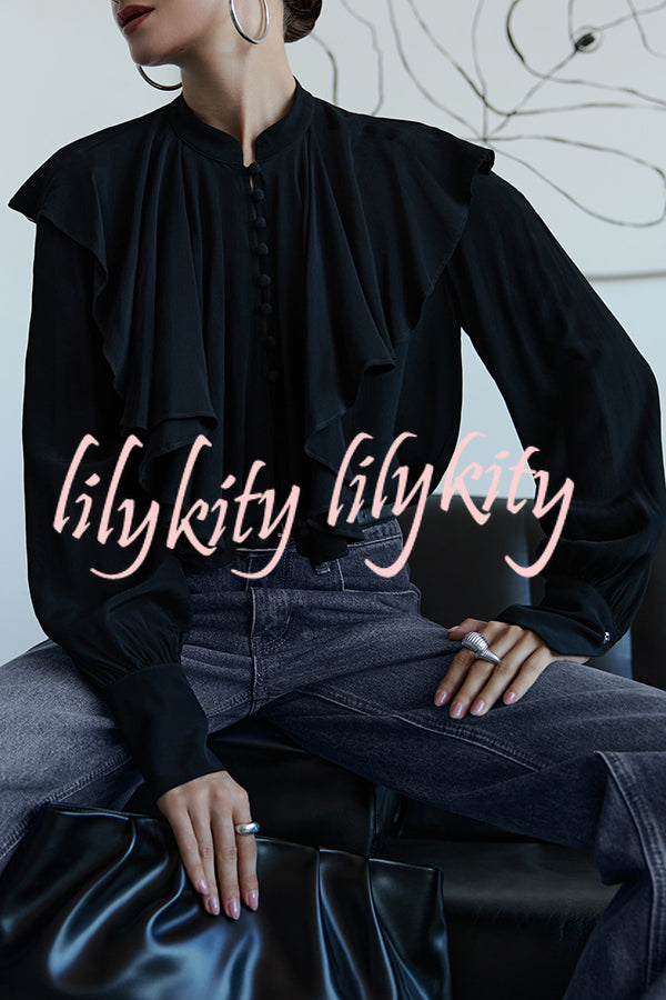 Court-style Draped Ruffled Elegant Chiffon Blouse