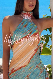 Unique Print Sexy Open Back Lace-Up Holiday Mini Dress