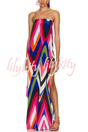 Kennedy Unique Print Off Shoulder Side Slit H-line Maxi Dress