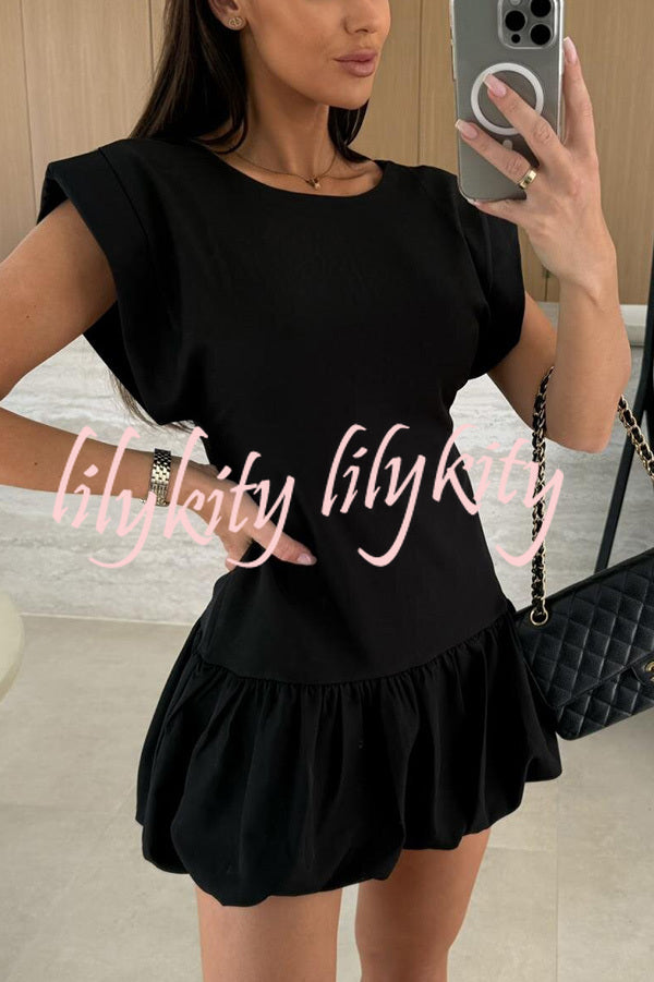 Solid Color Round Neck Sleeveless Ruffle Fitted Mini Dress