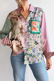 Dragon Season Unique Print Patchwork Pocketed Loose Shirt