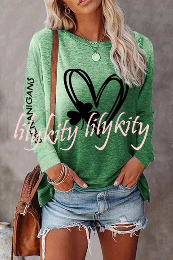 Valentine's Day Printed Round Neck Long Sleeve Top