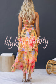 Dreamy Destiny Floral Print Elastic Back Tiered Maxi Dress