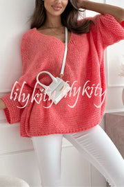 Solid Color Loose V-neck Casual Knitted Sweater